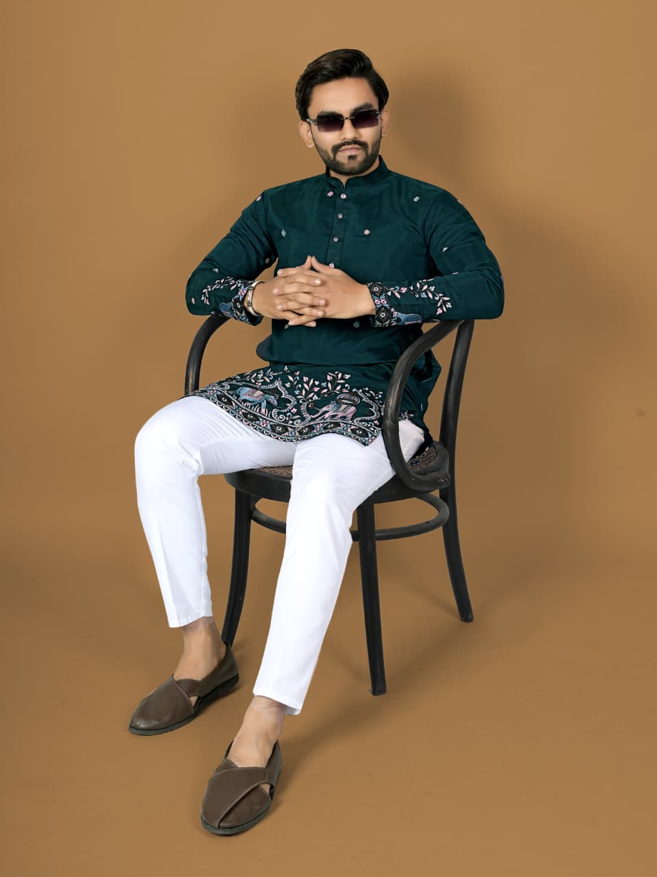 Trendy Teal Silk Designer Mens Kurta with Pajama