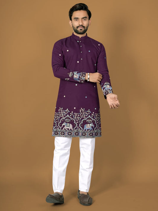 Indian Purple Silk Designer Mens Kurta for Wedding