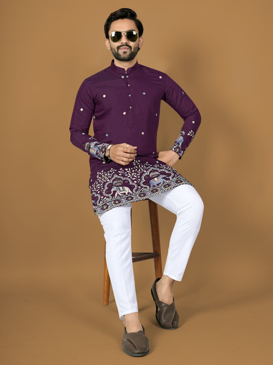 Indian Purple Silk Designer Mens Kurta for Wedding