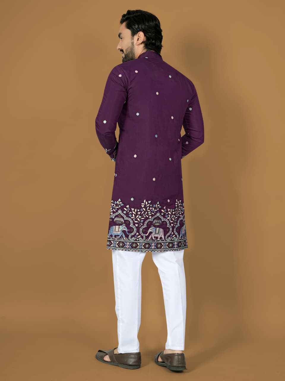 Indian Purple Silk Designer Mens Kurta for Wedding