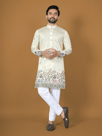 White Silk Indian Wedding Guest Mens Kurta Pajama