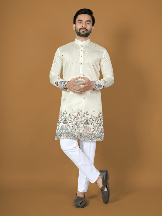 White Silk Indian Wedding Guest Mens Kurta Pajama
