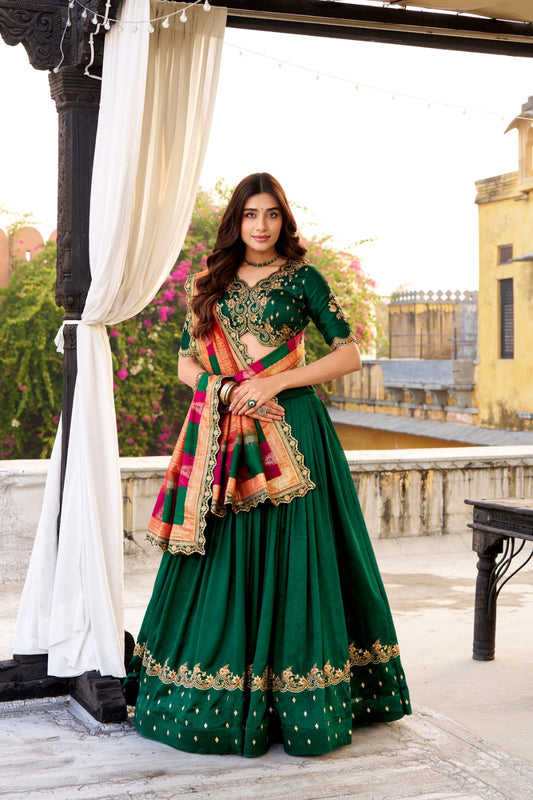 Green Color Vichitra Silk Party Wear Lehenga Choli