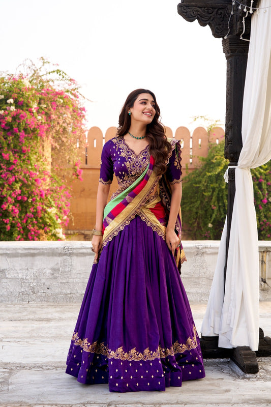 Purple Color Vichitra Silk Wedding Guest Lehenga Choli