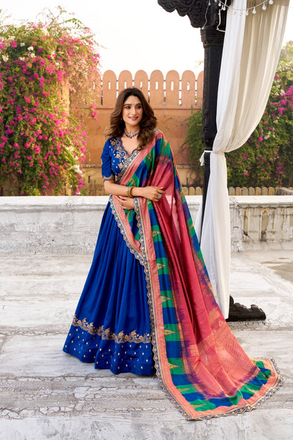 Royal Blue Vichitra Silk Bridesmaids Ghagra Choli