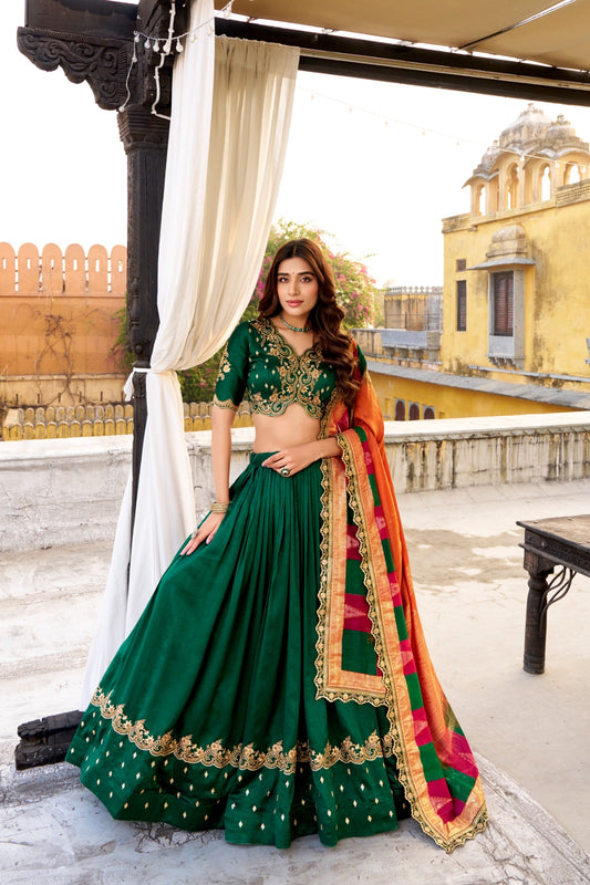Green Color Vichitra Silk Party Wear Lehenga Choli