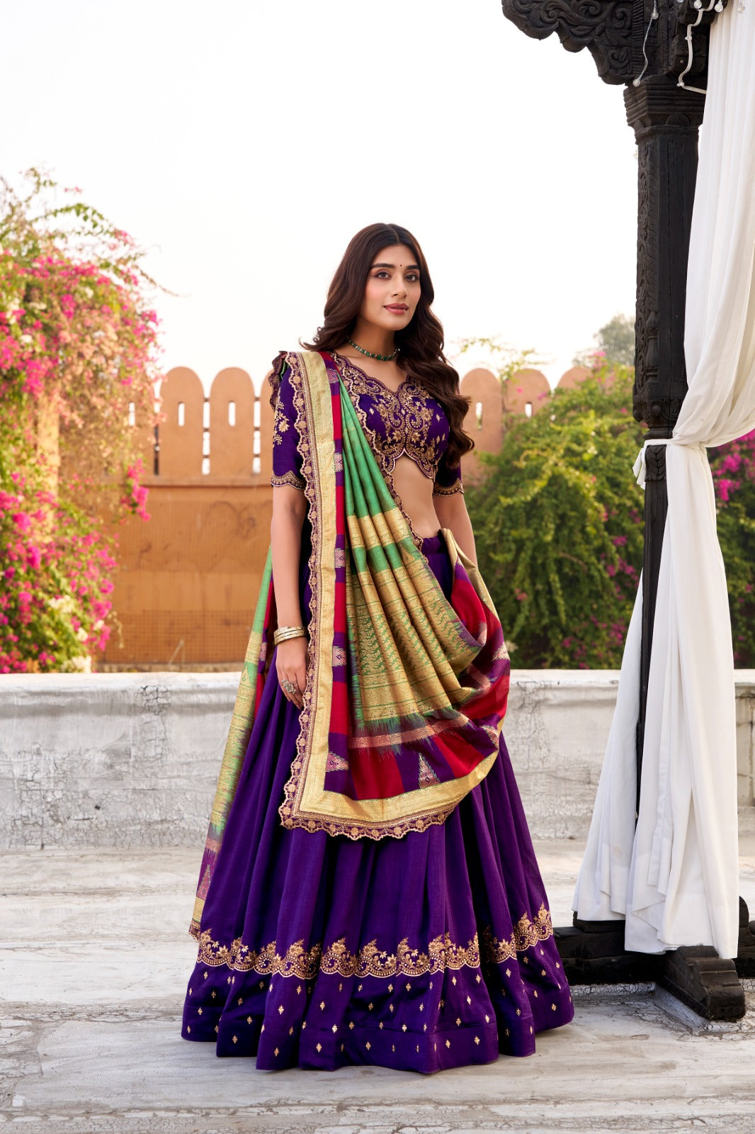 Purple Color Vichitra Silk Wedding Guest Lehenga Choli