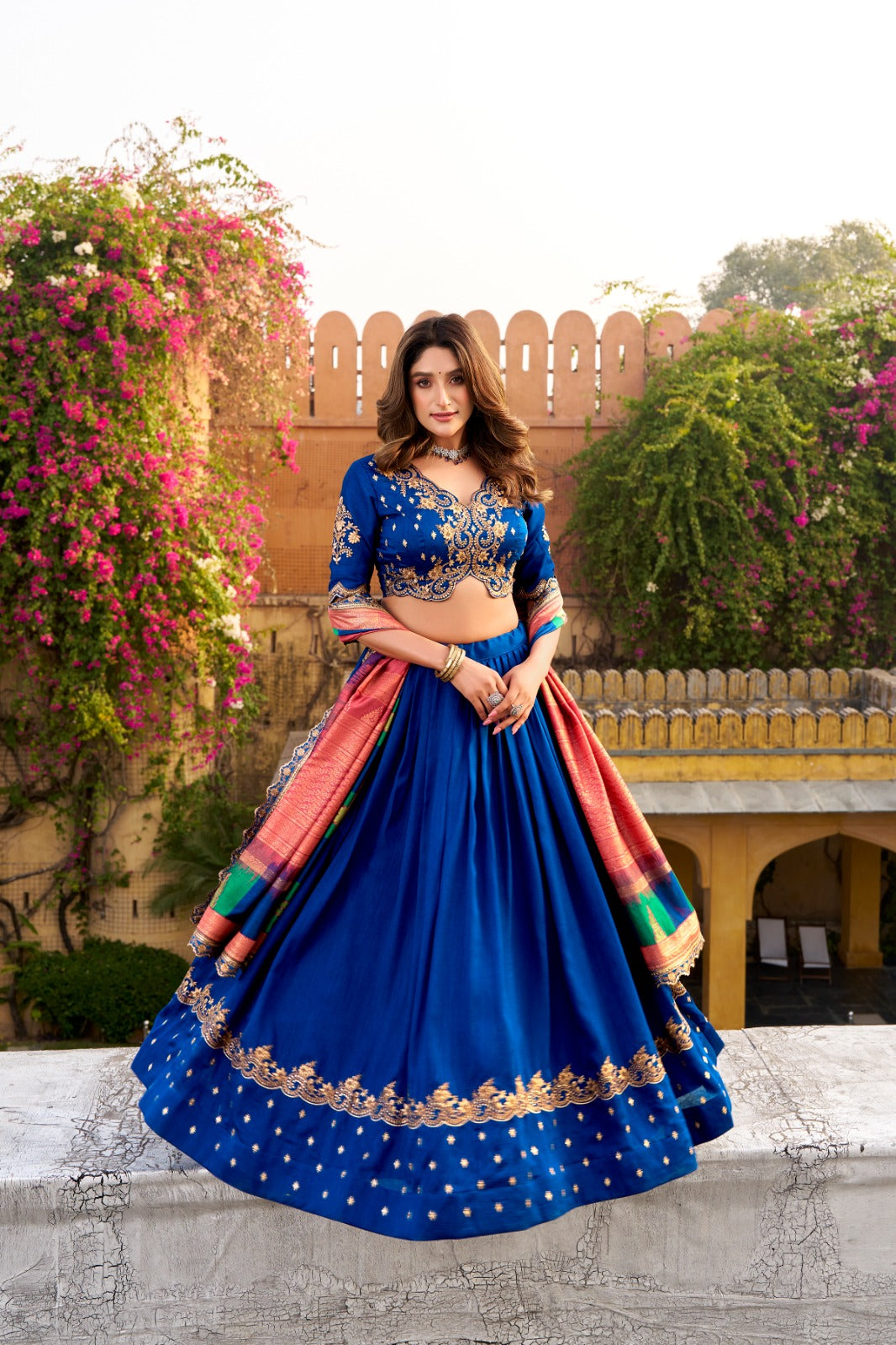 Royal Blue Vichitra Silk Bridesmaids Ghagra Choli