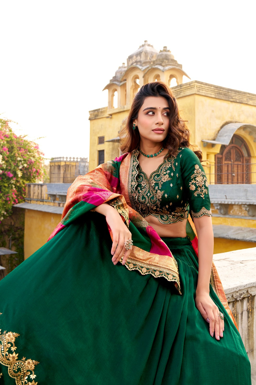 Green Color Vichitra Silk Party Wear Lehenga Choli