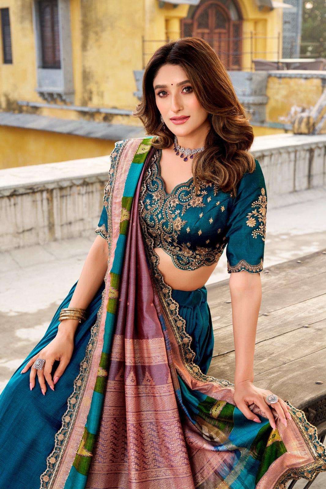 Firozi Color Vichitra Silk Lehenga Choli for Wedding