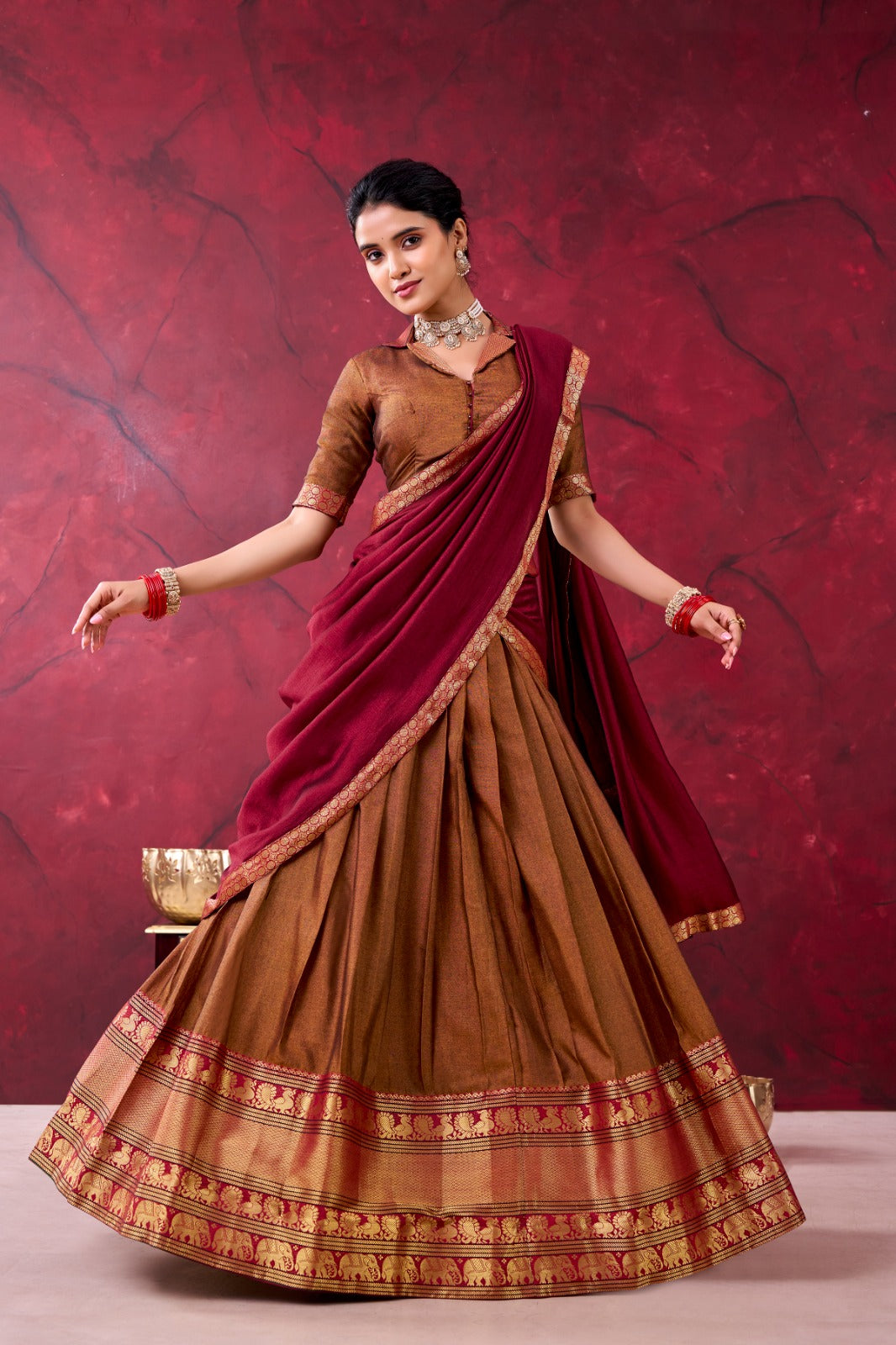 Mustard Narayan Peth Half Saree Lehenga Choli