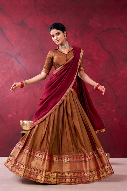 Mustard Narayan Peth Half Saree Lehenga Choli
