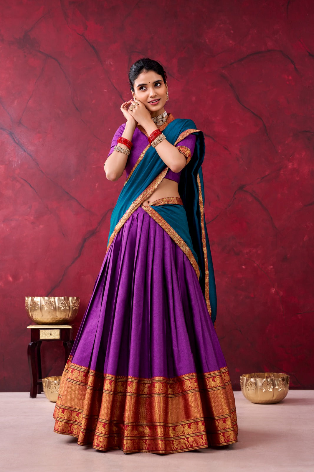 Traditional Purple Narayan Peth Zari Weaving Lengha Choli