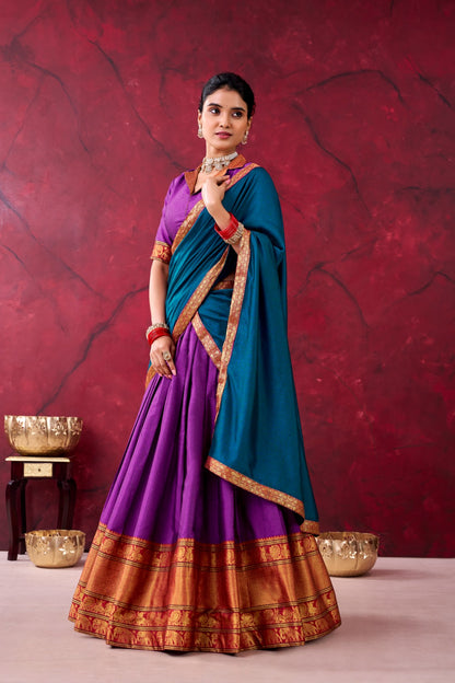 Traditional Purple Narayan Peth Zari Weaving Lengha Choli