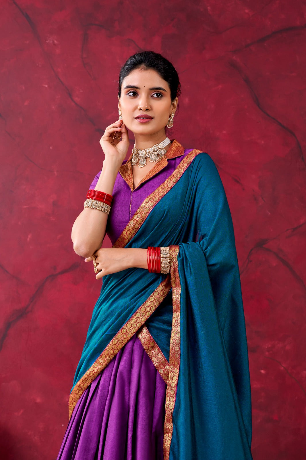 Traditional Purple Narayan Peth Zari Weaving Lengha Choli