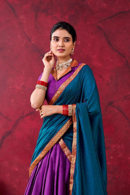 Traditional Purple Narayan Peth Zari Weaving Lengha Choli