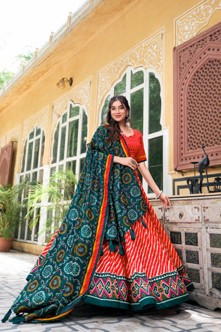 Red Leheriya with patola print lehenga choli with dupatta