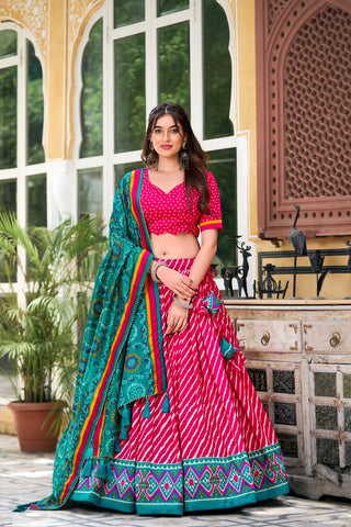 Pink Leheriya with patola print lehenga choli with dupatta