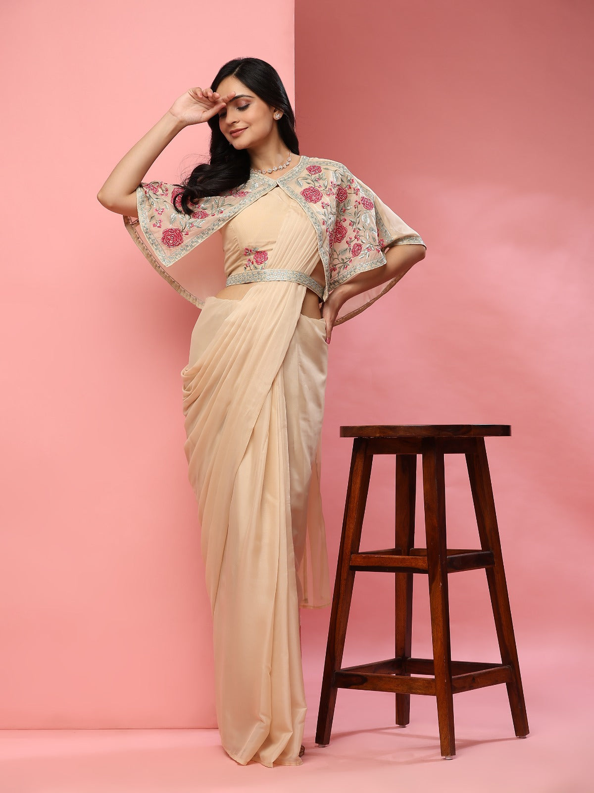 Cream ready to wear saree for women