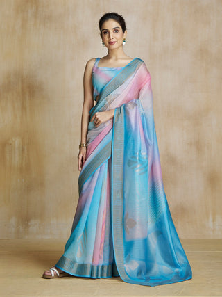 Sky color fancy silk saree for women with price
