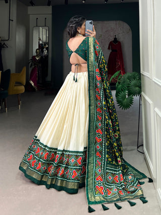 Green Tussar Silk Lehenga Choli for women
