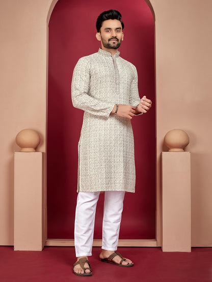 Men's rayon lucknowi printed kurta set online