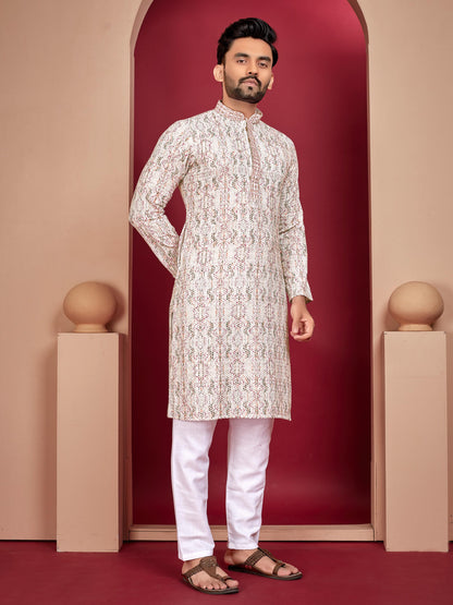 Lucknowi work Men's rayon printed kurta pajama