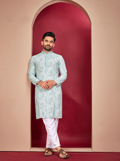 Men's rayon lucknowi printed kurta set online