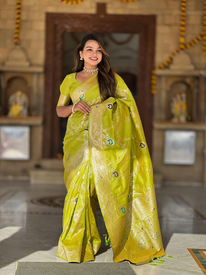 Parrot color banarasi silk sarees for women price
