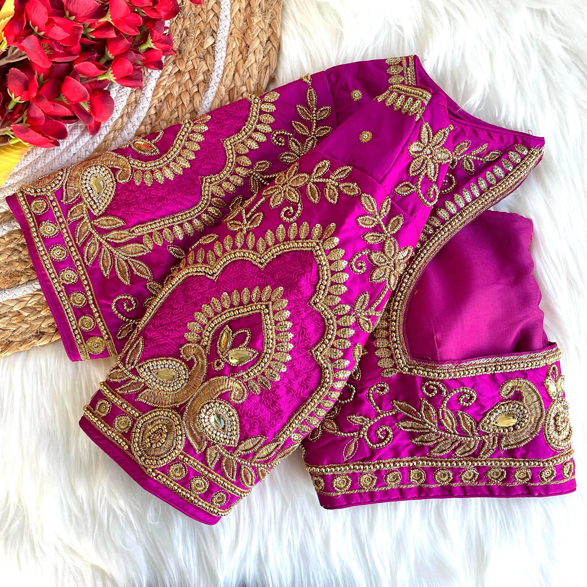 Magenta banarasi silk blouse for sarees price