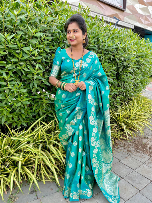 Banarasi Silk Red Color Zari Weaving Stylish Saree For Engagement