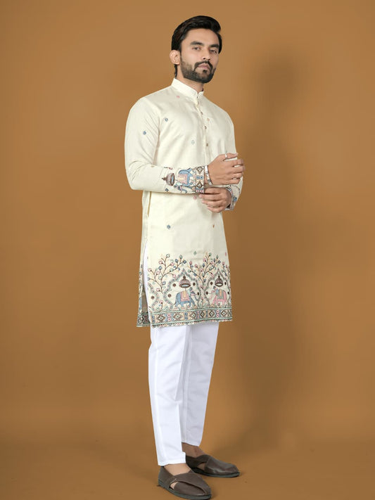 White Silk Indian Wedding Guest Mens Kurta Pajama