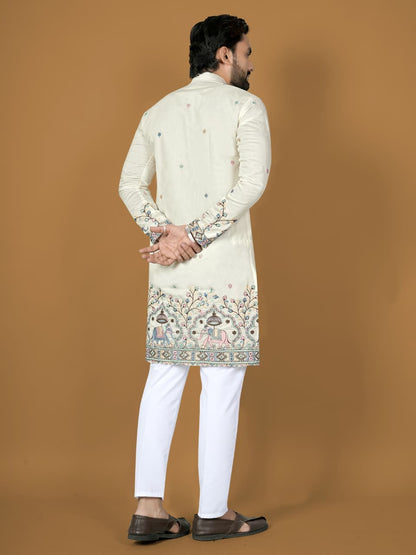 White Silk Indian Wedding Guest Mens Kurta Pajama