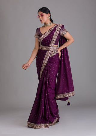 Wine silk heavy sequin saree images