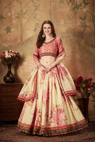 Beige and peach color heavy organza lehenga choli online