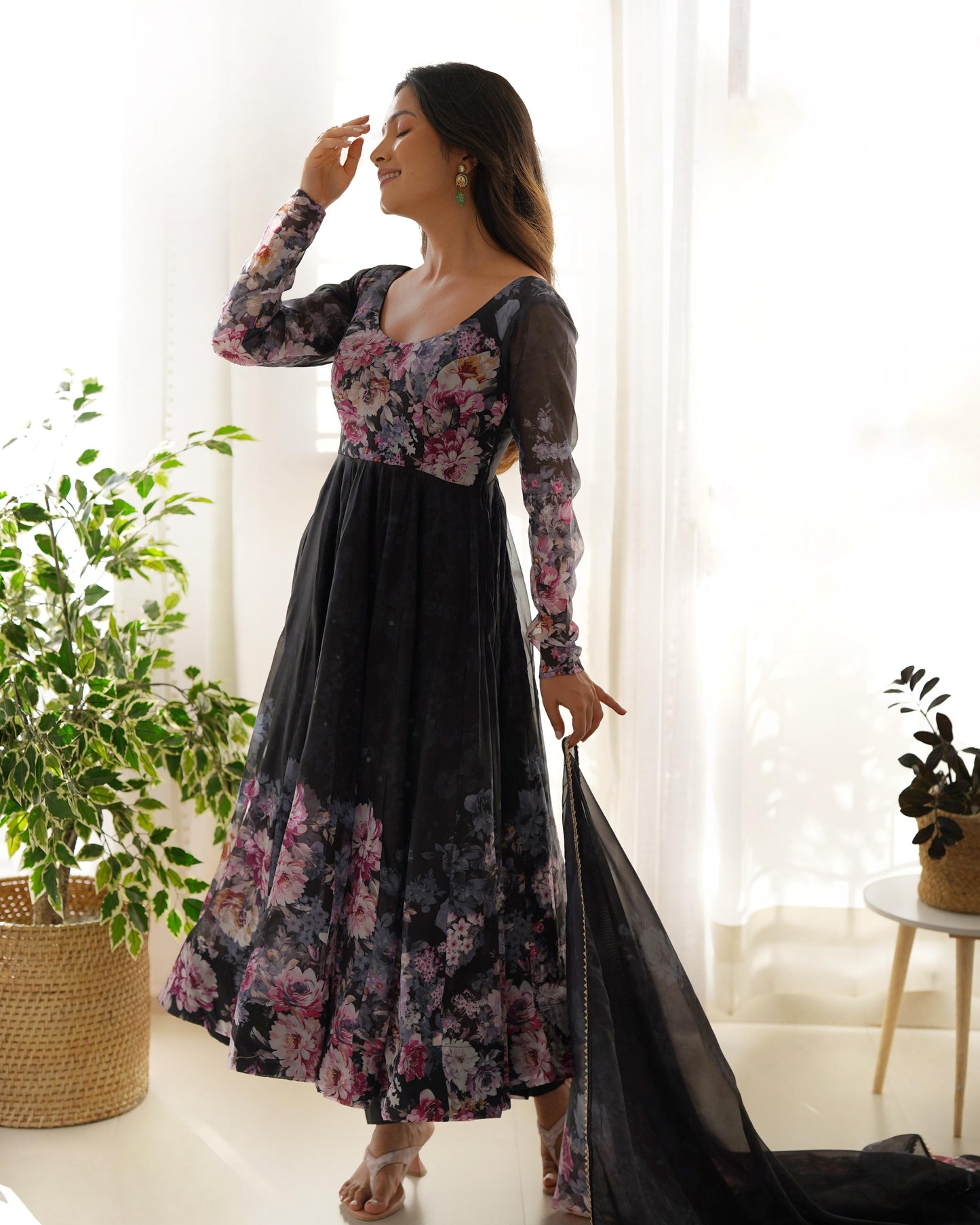 Black color organza silk salwar suit with dupatta price