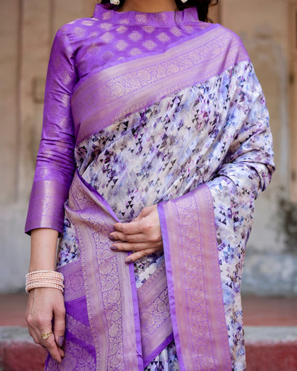 Lavender color banarasi silk saree with blouse images