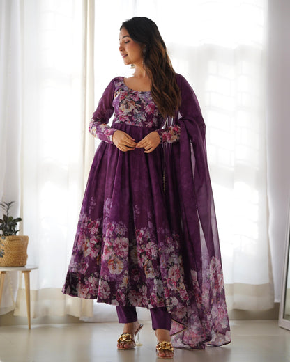 Wine color organza silk salwar suit with dupatta images