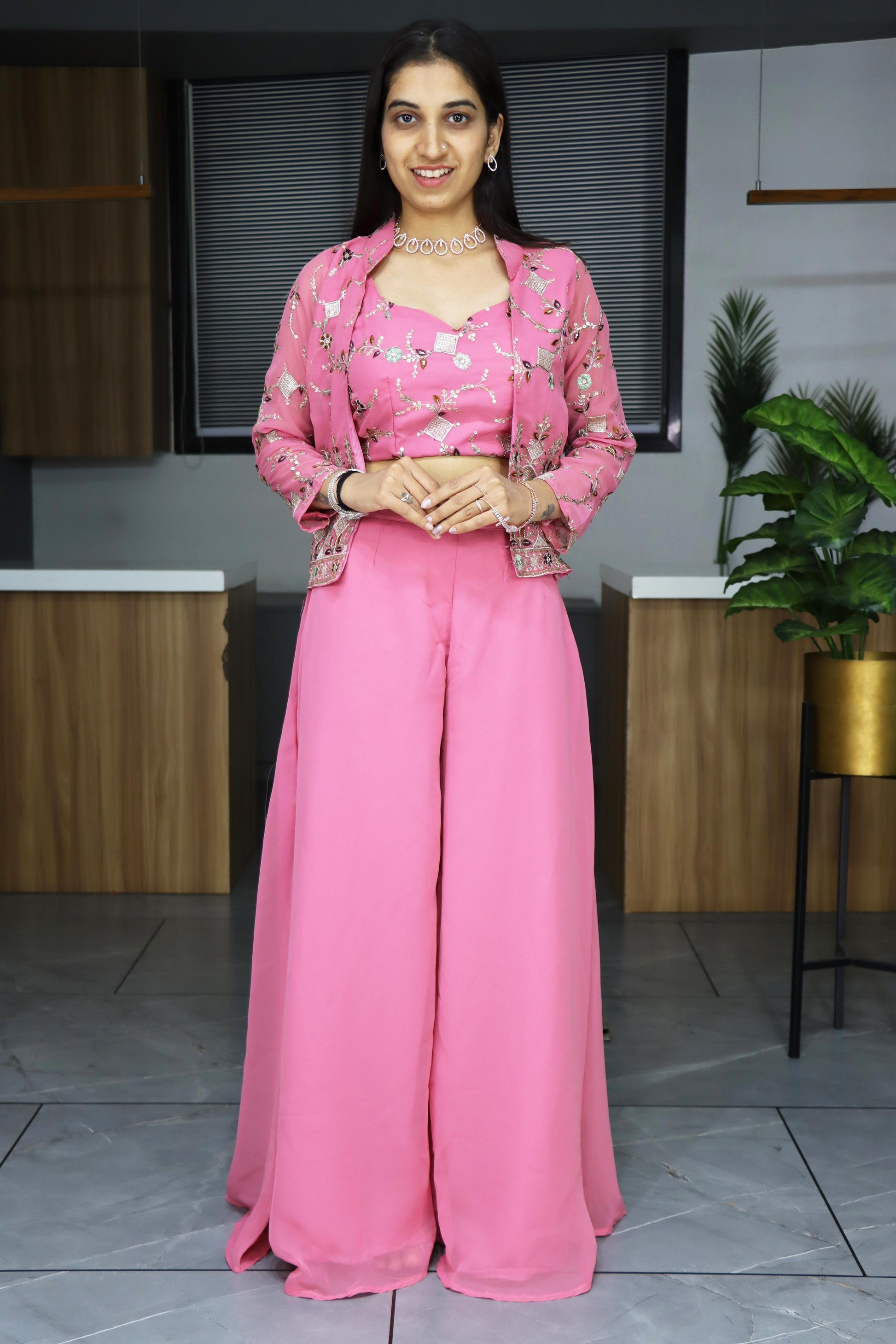 Light pink color georgette sharara suit for women
