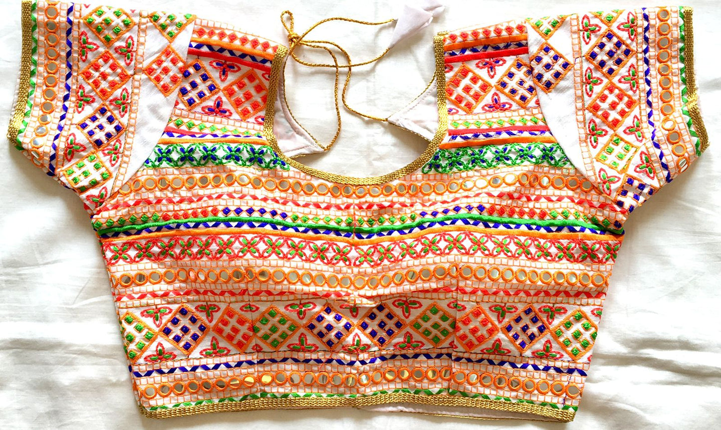 White color Silk mirror work blouse for women online
