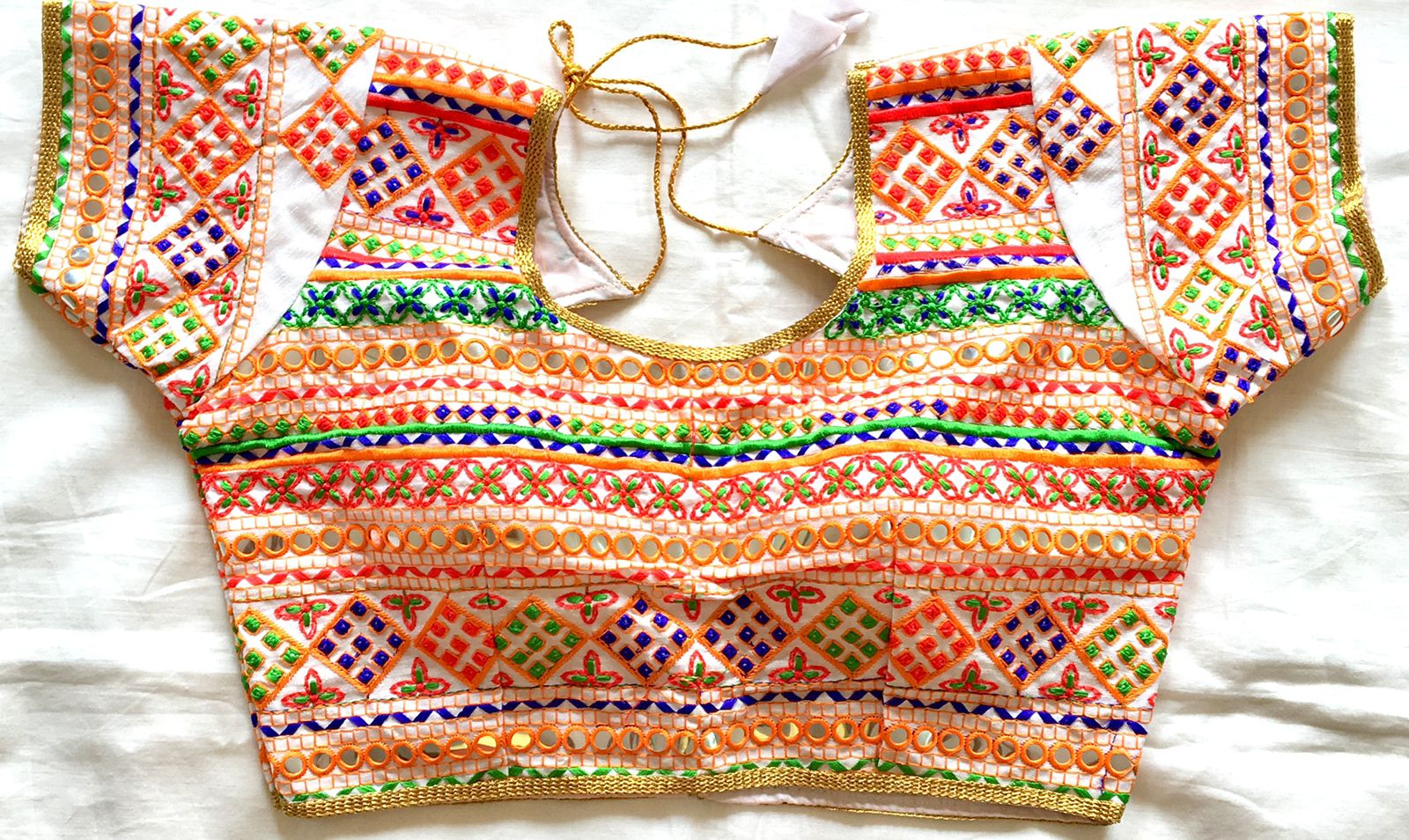 White color Silk mirror work blouse for women online
