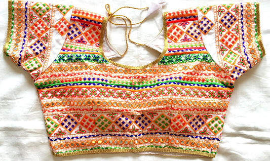 White color Silk mirror work blouse for women online
