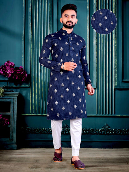 Blue color Lucknowi kurta for wedding