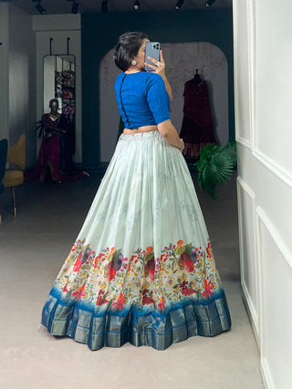 Blue color floral design lehenga with blouse online