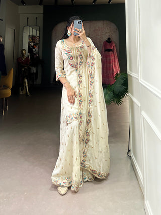 Off White color vichitra silk sharara suit