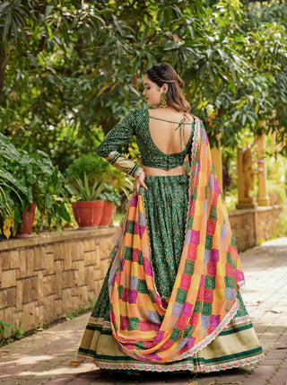 Green color gaji soft silk lehenga choli for women online
