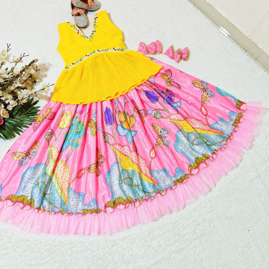 Light pink color georgette lehenga with top for small girls
