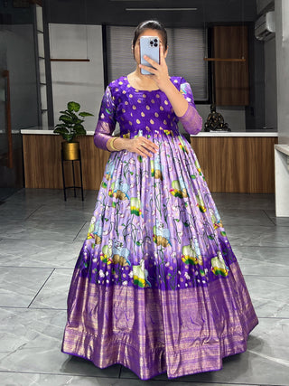 Purple Kalamkari printed gown price
