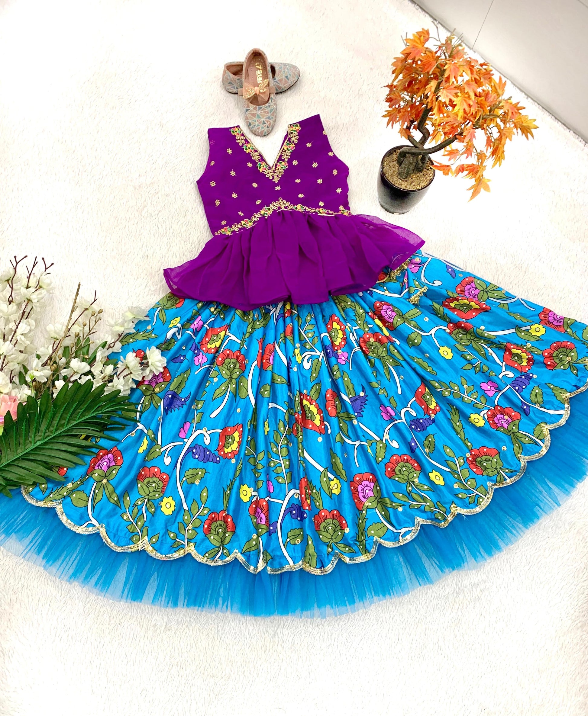 Sky color chinon silk lehenga with top online