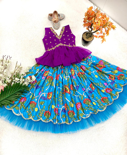 Sky color chinon silk lehenga with top online
